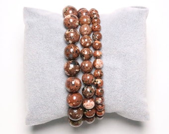 Bracelet Rhyolite en perles naturelle 6/8/10 mm 18-19 cm pierre semi-précieuse lisse et ronde bijoux pierre naturelle