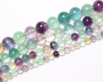 Perle Fluorine Multicolore 90 perles naturelles en 4mm 6mm(63) 8mm(48) 10mm (38) en pierre naturelle ronde lisse semi-précieuse