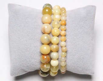 Yellow Opal Bracelet in Natural Beads 5/8/10 mm 19 cm Adjustable, Round and Smooth Semi-Precious Stone