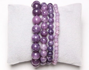 Lepidolite A bracelet in natural beads 4/6/8/10/12 mm 19 cm (Adjustable) smooth and round semi-precious stone