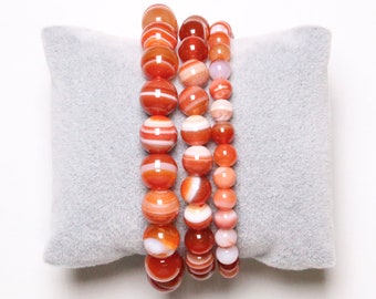 Bracelet Agate Botswana orange en perles naturelle 6/8/10 mm 19 cm