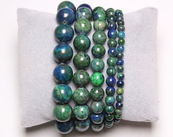 Azurite Malachite bracelet in Natural pearls 4/6/8/10/12 mm 19 cm Adjustable round and smooth semi-precious stone natural stone