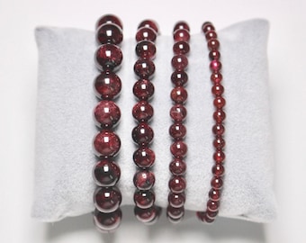 Bracelet Garnet in natural pearls 4/6/8/10 mm 18-19 cm smooth semi-precious stone and round jewelry natural stone