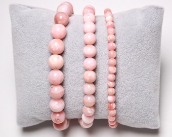 Pink Opal Bracelet in natural 4/6/8 mm beads, 18-19 cm, smooth and round semi-precious stone, natural stone jewelry