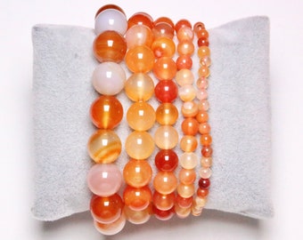 Carnelian Bracelet Multicolored in natural pearls 4/6/8/10 mm 19 cm Adjustable semi-precious stone smooth and round jewelry natural stone