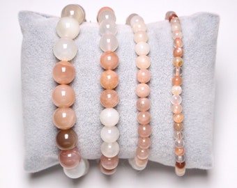 Bracelet Moonstone Multicolored natural pearls 4/6/8/10 mm 18-19 cm smooth semi-precious stone and round jewelry natural stone