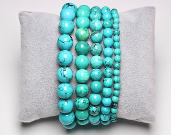 Turquoise bracelet from China in natural pearls 4/6/8/9/10 mm 18-19 cm smooth and round semi-precious stone