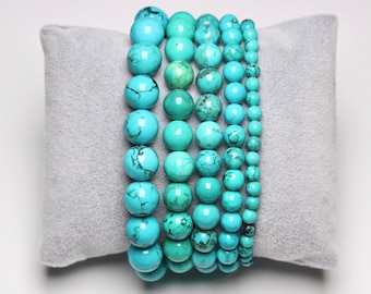 Bracelet Turquoise de chine en perles naturelle 4/6/8/9/10 mm 18-19 cm  pierre semi-précieuse lisse et ronde