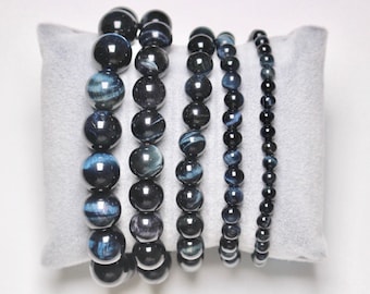 AA Natural Pearl Hawk's Eye Bracelet 4/6/8/10/12 mm 18-19 cm Smooth and Round Semi-Precious Stone Natural Stone Jewelry