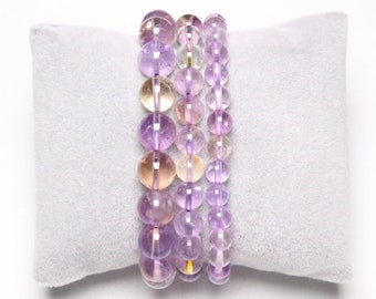 Bracelet Amétrine A en perles Naturelles 6/8/10 mm 19 cm Ajustable pierre semi-précieuse lisse et ronde bijoux pierre naturelle