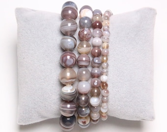 Round Natural Gray Agate Stone Beaded Jewelry Stretch Bracelet 7" Christmas Gift 