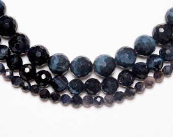 x 1 strand Hawk's Eye 100 natural faceted beads in 4mm 6mm(65) 8mm(48) semi-precious round faceted natural stone