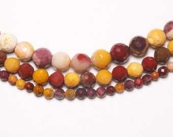 x 1 Faden Jaspe Mokaite 100 naturfacettete Perlen in 4mm 6mm(65) 8mm(48) halbedelpunkt rund facettierter Naturstein