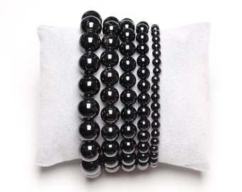 Bracelet Tourmaline noire A en perles naturelle 4/6/8/10/12 mm 18-19 cm pierre semi-précieuse lisse et ronde