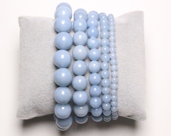 Blue Angelite bracelet in natural pearls 4/6/8/10/12 mm 19 cm (Adjustable) smooth and round semi-precious stone natural stone jewelry