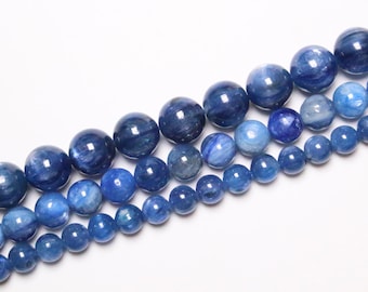 Perle Cyanite Bleue AAA 63 perles naturelle en 6mm 8mm(48) 10mm Disthène en pierre naturelle ronde lisse semi-précieuse pour bijoux