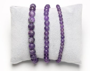 Matte Amethyst bracelet in natural pearls 4/6/8 mm 18-19 cm semi-precious stone round in natural stone jewelry