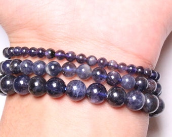 Lolite and brass gemstone bracelet crystal bracelet semi precious stone. faceted garnet Lolite jewelry Lolite bead