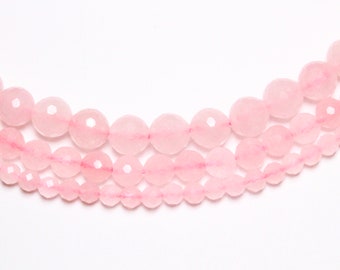 x 1 fil Quartz rose 100 perles facetées naturelle en 4mm 6mm(65) 8mm(48) pierre naturelle à facettes ronde semi-précieuse