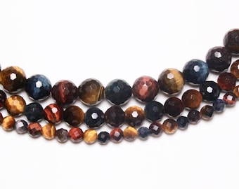 x 1 thread Three eye 100 natural faceted beads in 4mm 6mm(65) 8mm(48) semi-precious round faceted natural stone