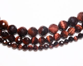 x 1 thread Bull's eye 100 natural faceted beads in 4mm 6mm(65) 8mm(48) semi-precious round faceted natural stone
