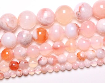 Perle Calcédoine rose 63 perles naturelle en 6mm(63) 8mm(48) 10mm(38) pierre naturelle ronde lisse semi-précieuse