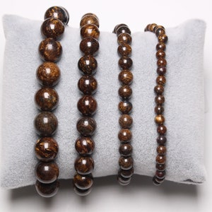 Pulsera de broncita de cuentas naturales (4/6/8/10 mm, 18-19 cm), piedra semipreciosa lisa y redonda, joyería de piedra natural.