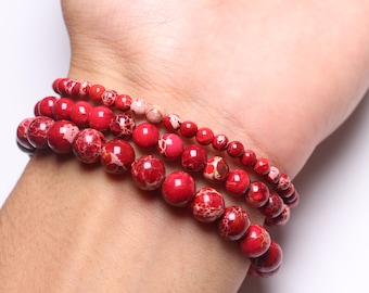 Pulsera de jaspe imperial rojo en perlas naturales 4/6/8 mm 18-19 cm piedra semipreciosa lisa y redonda joyas de piedras naturales