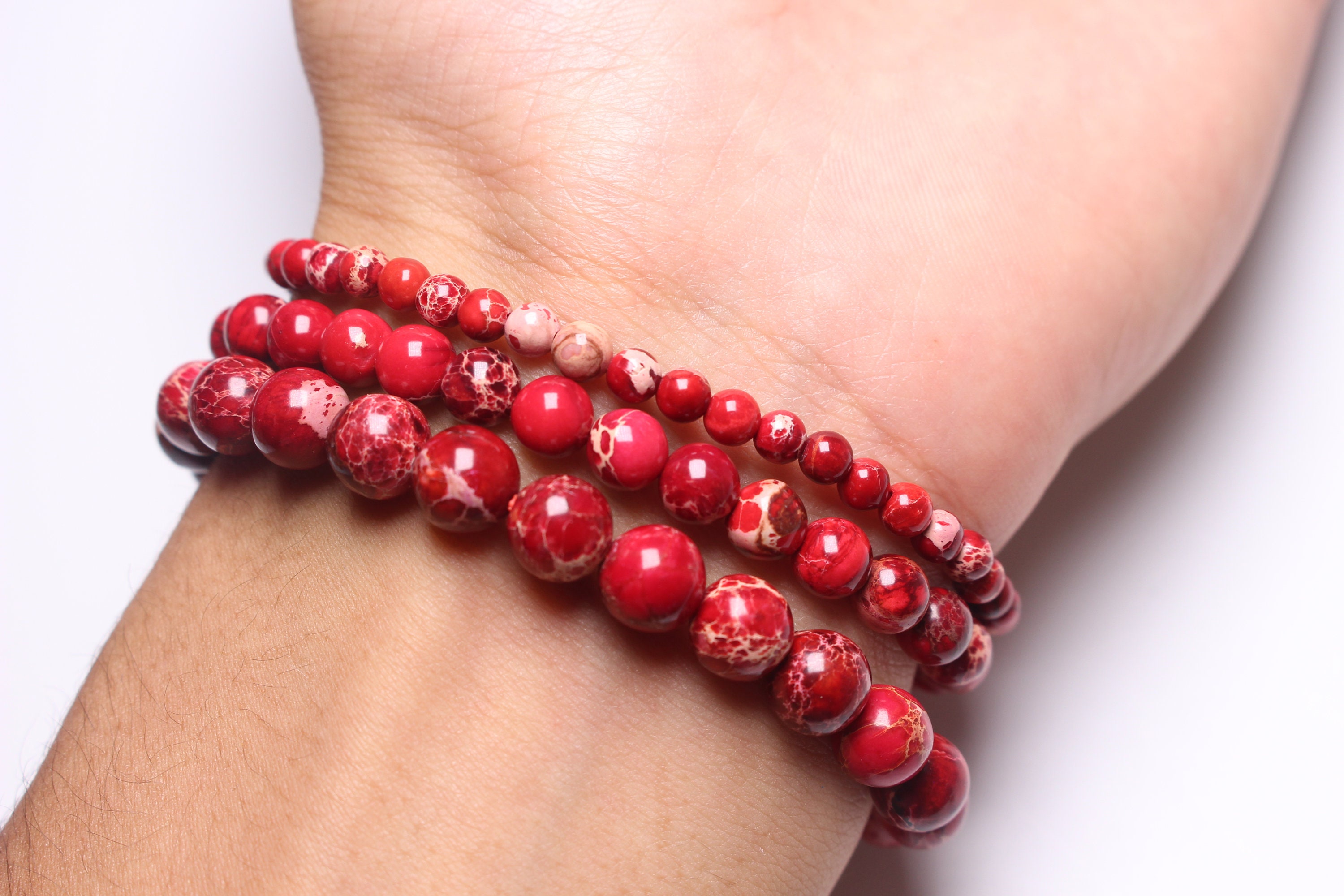 Red Imperial Jaspe Bracelet in Natural Pearls 4/6/8 Mm 18-19
