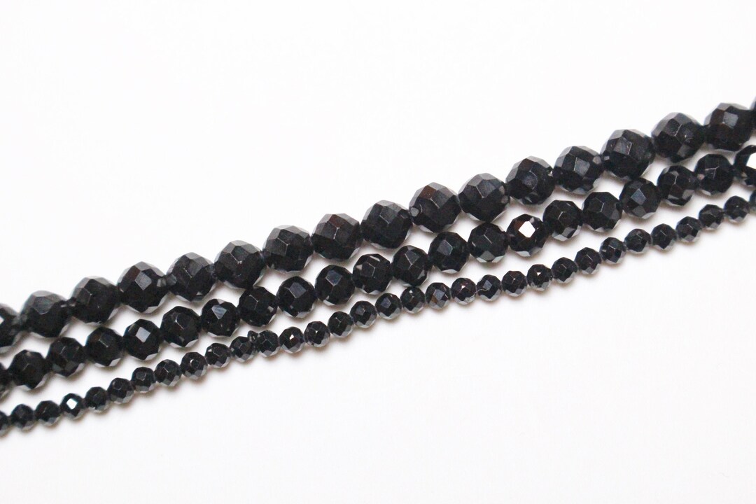 X 1 Black Spinel Thread 250 Faceted Beads in 15-2mm 2.5-3mm150 3.5 ...