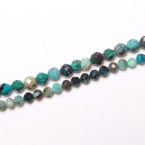 x 1 fil Chrysocolle 150 Perles Facettées 25-3mm 3.5-4mm(110)  pierre naturelle ronde facetté semi-précieuse pour bijoux.