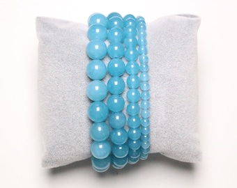 Quartz Blue bracelet in natural pearls 4/6/8/10 mm 18-19 cm smooth semi-precious stone and round natural stone jewelry