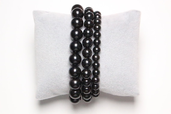 Bracelet Jais en perles naturelle 6/8/10 mm 18-19 cm pierre semi-précieuse lisse et ronde bijoux pierre naturelle