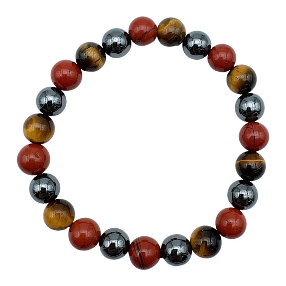Bracelet Perles Hématite Et Jaspe Rouge - Fait Main Sur Mesure - Homme, Femme, Enfant - Neuf