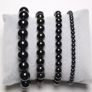 Black spinel bracelet in natural beads 4/6/8/10 mm, 18-19 cm, smooth and round semi-precious stone, natural stone jewelry