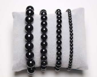Black spinel bracelet in natural beads 4/6/8/10 mm, 18-19 cm, smooth and round semi-precious stone, natural stone jewelry