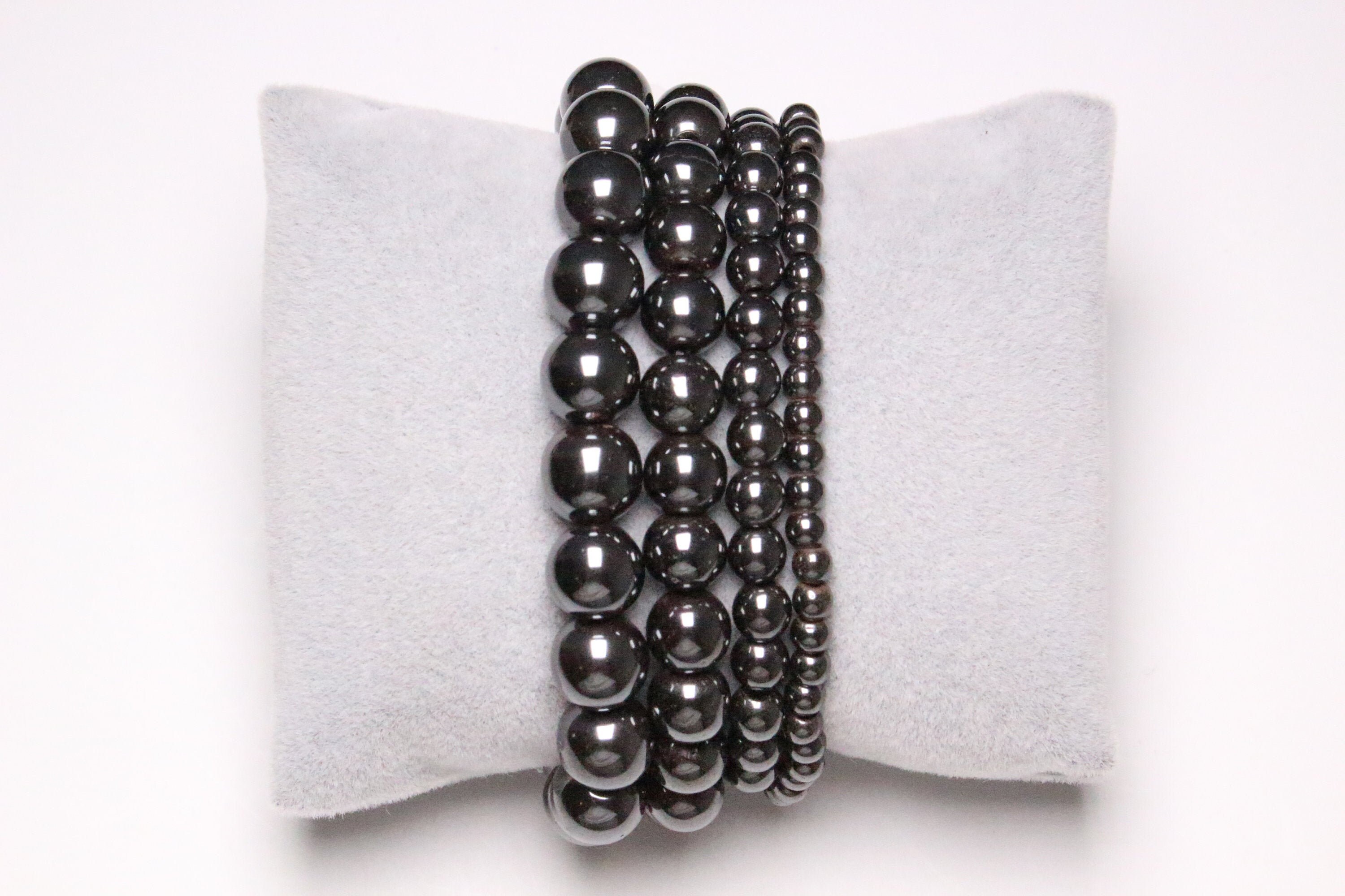 Hematiet armband in natuurlijke kralen 6/8/10 mm 19 cm (Verstelbaar) gladde en ronde halfedelsteen