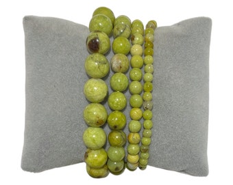 Madagascar Green Opal Bracelet in natural 4/6/8/10mm beads, 19cm long, smooth and round semi-precious green opal stone, natural stone jewelry