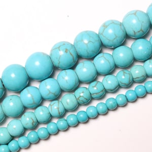Howlite Turquoise Pearl 90 beads in 4mm 6mm(63) 8mm(48) 10mm(38) in smooth round stone