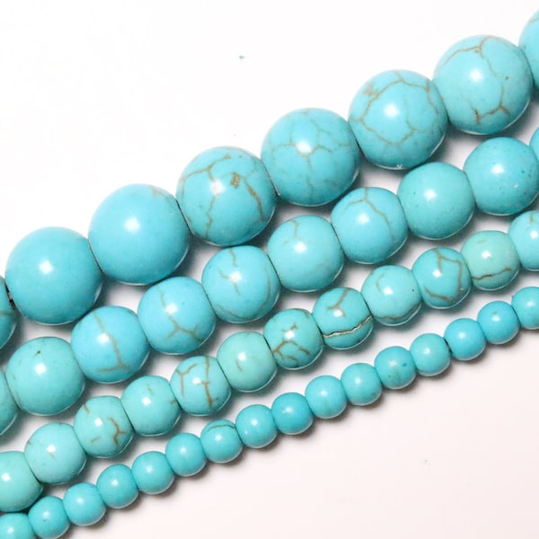 Perle Howlite Turquoise 90 perles en 4mm 6mm(63) 8mm(48) 10mm(38) en pierre ronde lisse