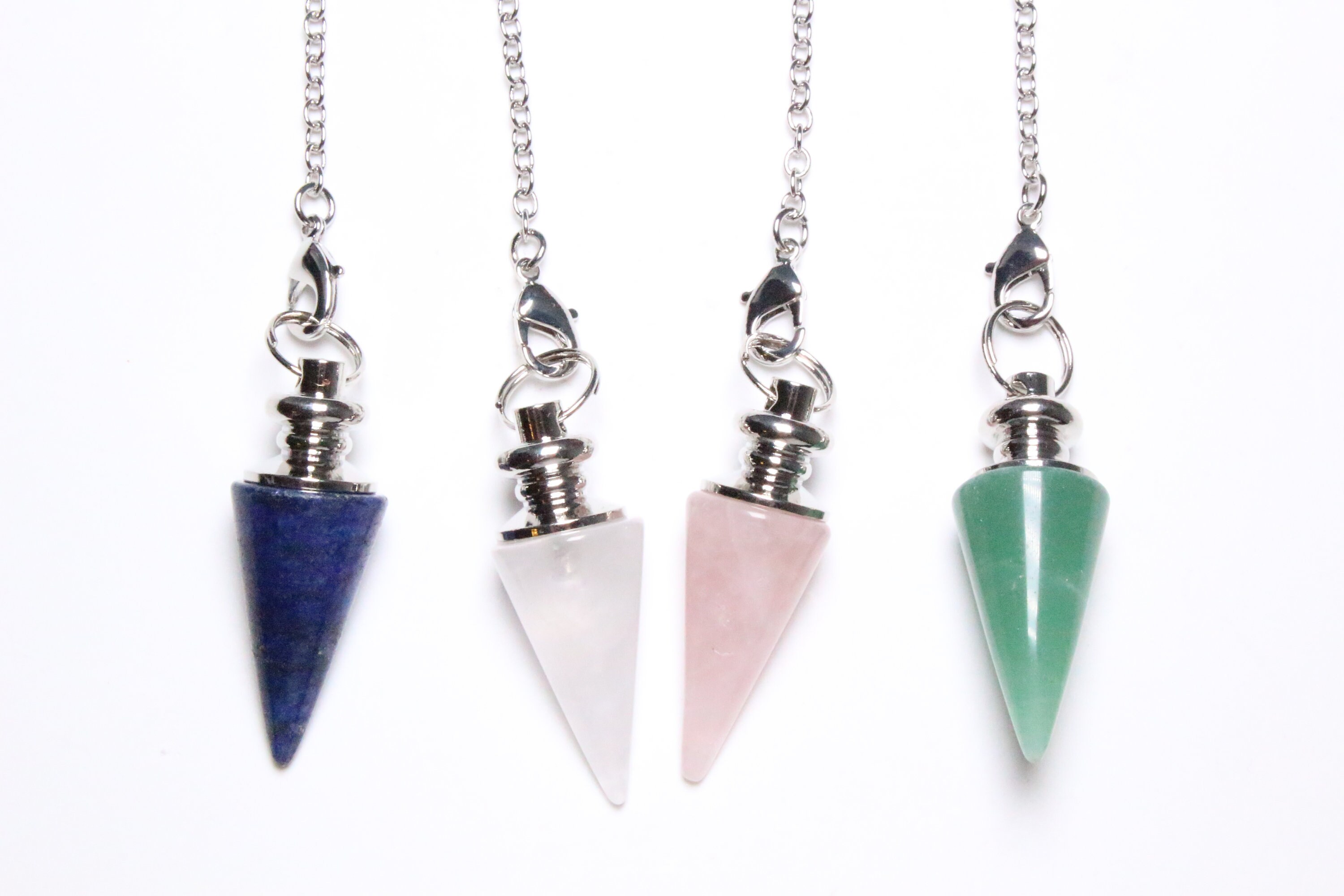 Pendule en Cristal de Roche - Quartz Rose Lapis Lazuli Aventurine Verte Pierre Naturelle Forme Cone