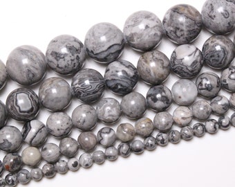 Pearl Jasper picasso gray 90 natural pearls in 4mm 6mm(63) 8mm(48) 10mm(38) 12mm(32) smooth semi-precious round stone for jewelry