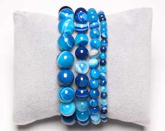Blue Agate bracelet 4/6/8/10 mm smooth stone and round jewelry