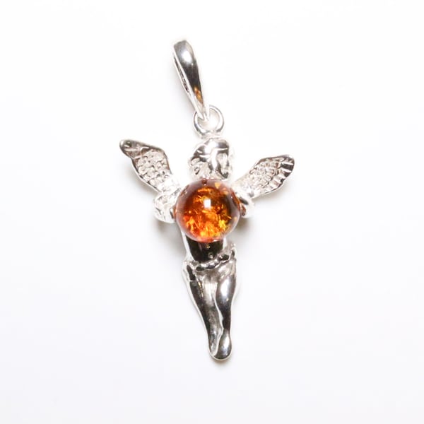 Pendentif Argent 925 et ambre baltique forme Ange