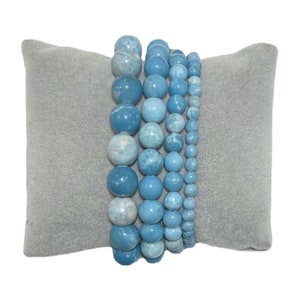 Brazilian Larimar bracelet in natural pearls 6/8/10 mm smooth and round semi-precious blue Larimar bracelet