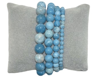 Brazilian Larimar bracelet in natural pearls 6/8/10 mm smooth and round semi-precious blue Larimar bracelet