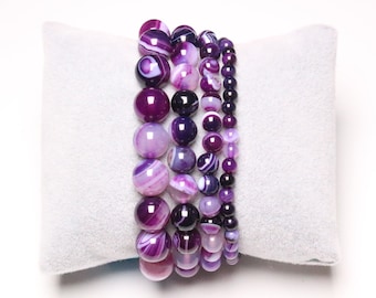 Agate Violet bracelet 4/6/8/10 mm smooth stone and round jewelry
