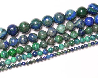Perle Azurite Malachite 90 perles naturelle en 4mm 6mm(63) 8mm(48) 10mm(38) 12mm(32) pierre naturelle ronde lisse semi-précieuse