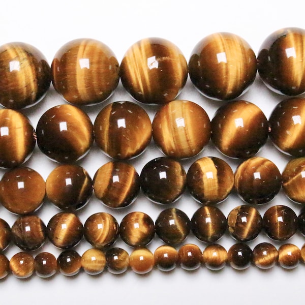 Perle Oeil de tigre 90 perles naturelle en 4mm 6mm(63) 8mm(48) 10mm(38) 12mm(32) qualité AA pierre ronde lisse semi-précieuse
