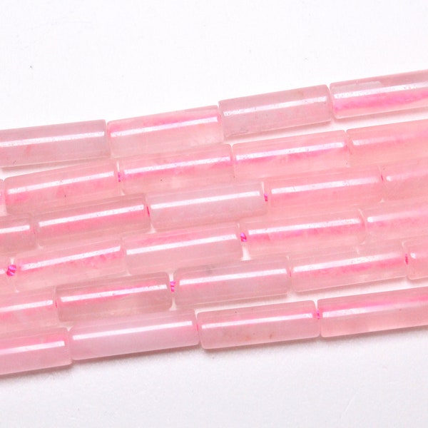 Perle tubes Quartz rose 4x13 mm en pierre naturelle semi-précieuse